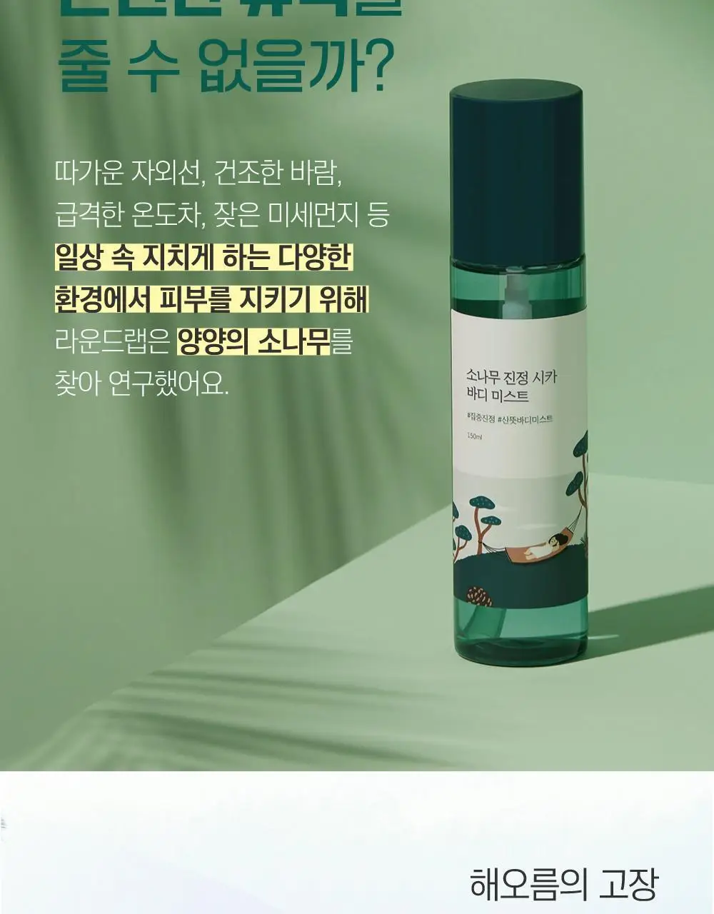 [미백/집중진정] 라운드랩 소나무 진정 시카 바디 미스트 150ml 상세페이지 6
